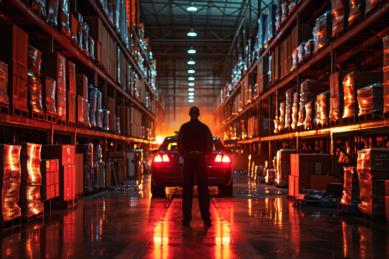 Man Car Warehouse Lights Background