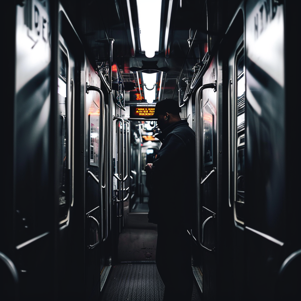 Man standing inside a train