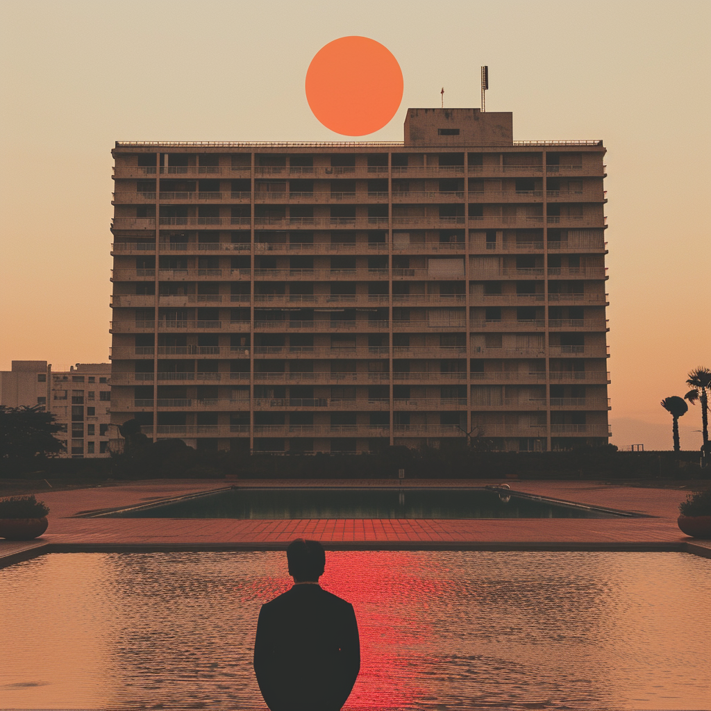 Man standing at orange pool