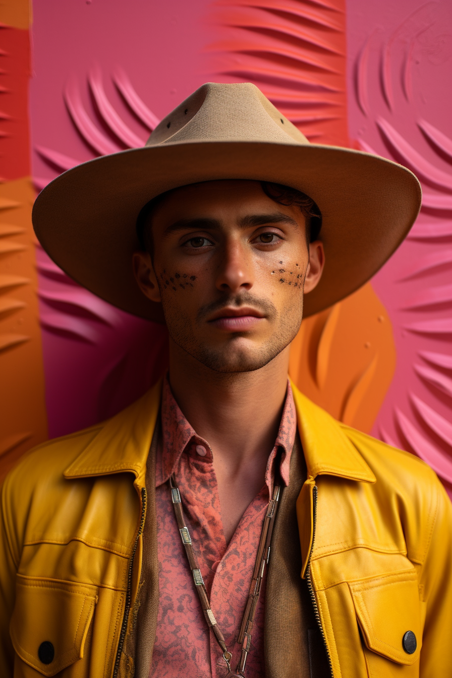 Man with a hat standing in front of a wall