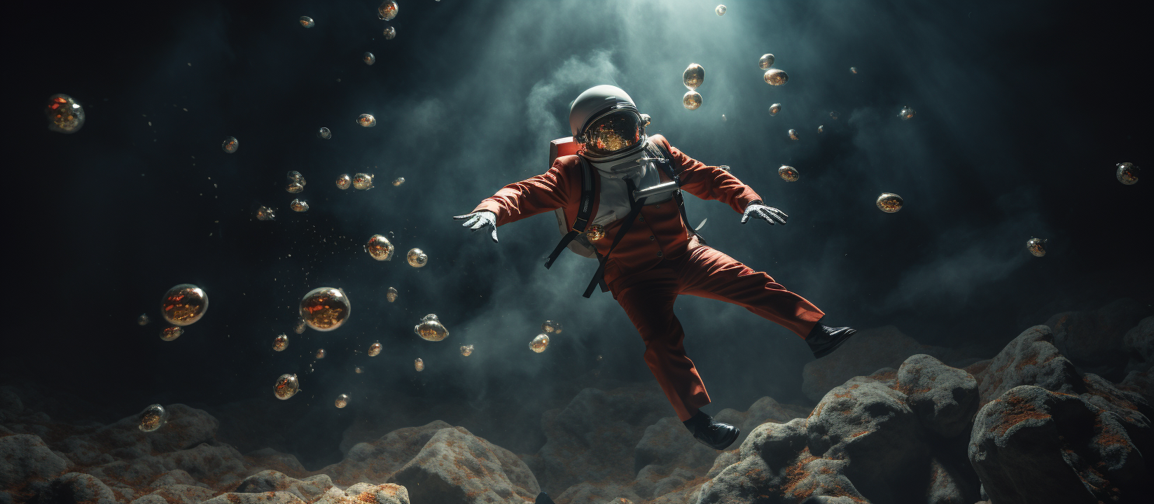 Man and Astronaut Floating in Space