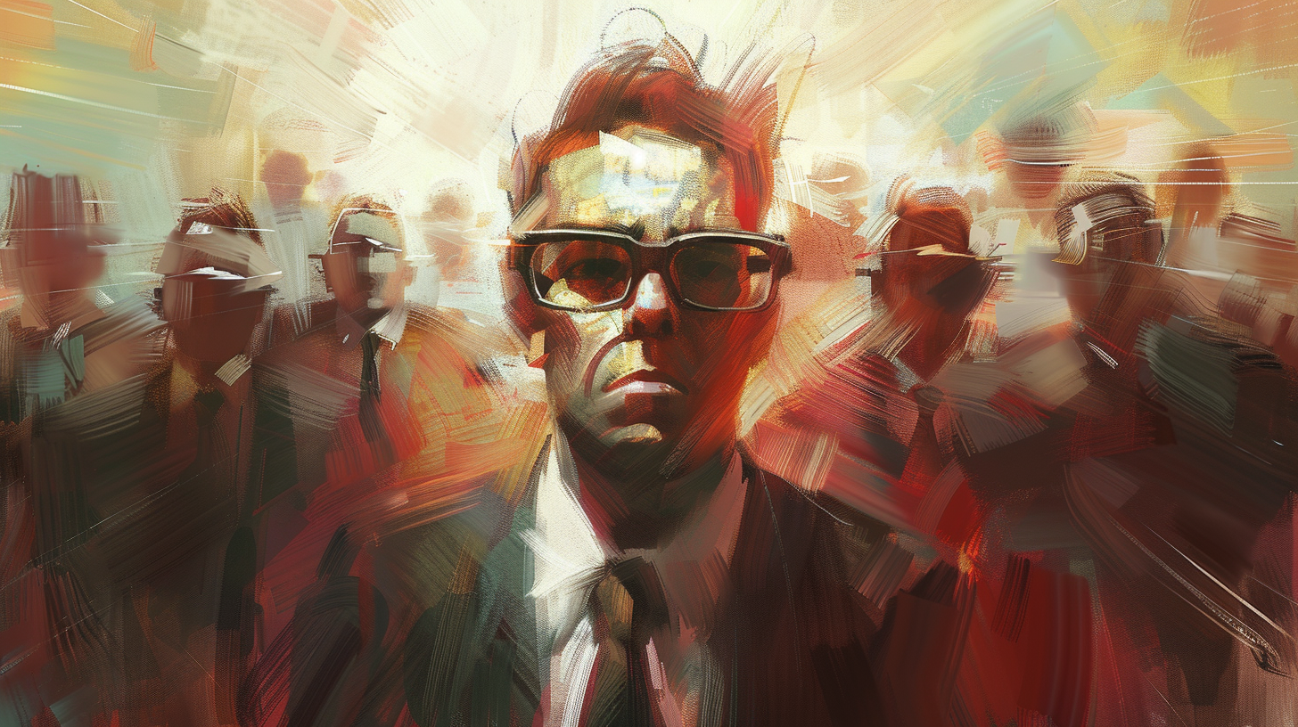 man in suit crowd expressionist art