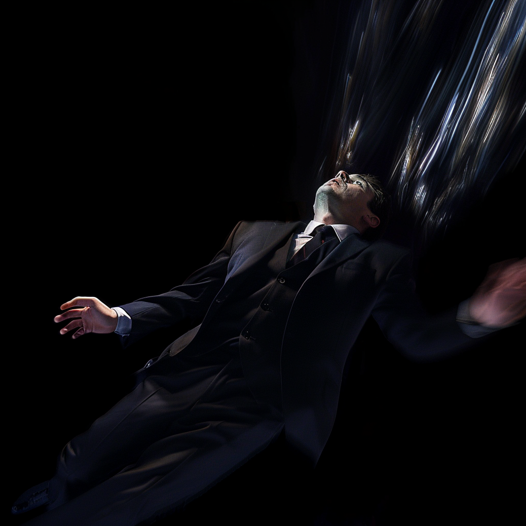 Man in suit falling dramatically