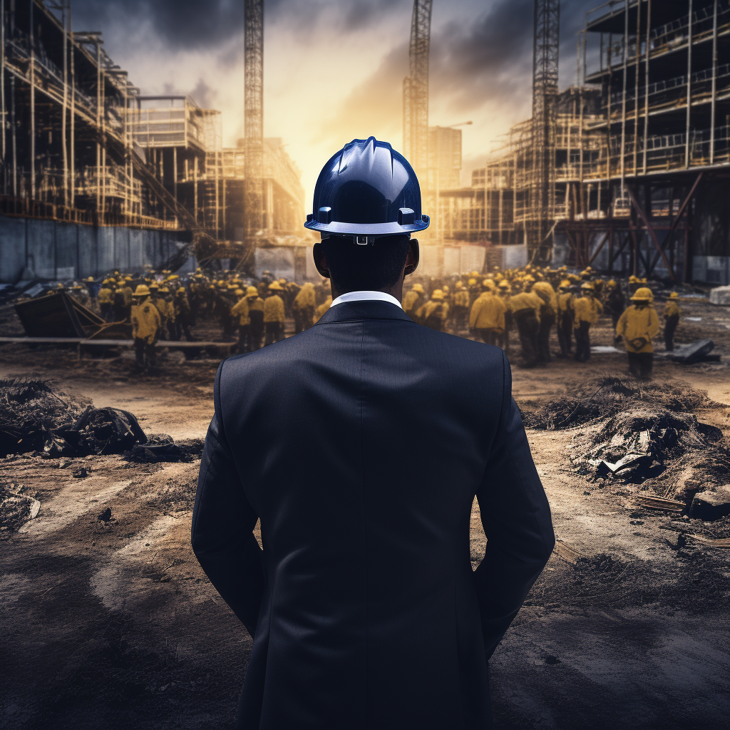 Man in Suit and Hardhat at Construction Site