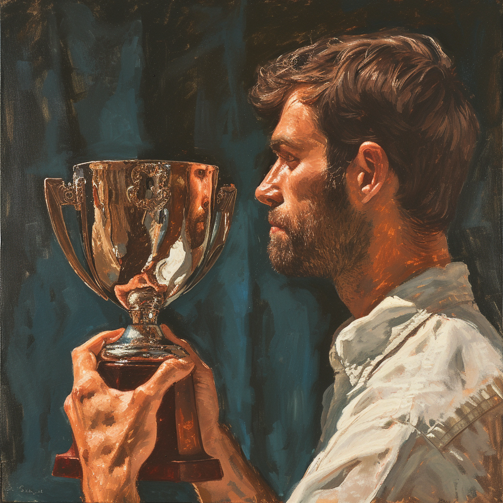 man admiring himself trophy reflection