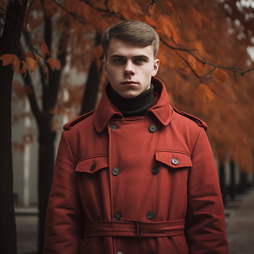 Man wearing 1965 USSR autumn fashion collection