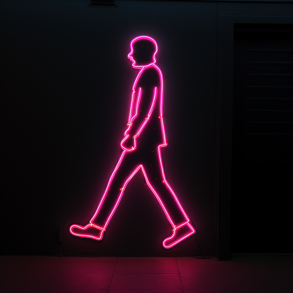 Neon sign of a man walking