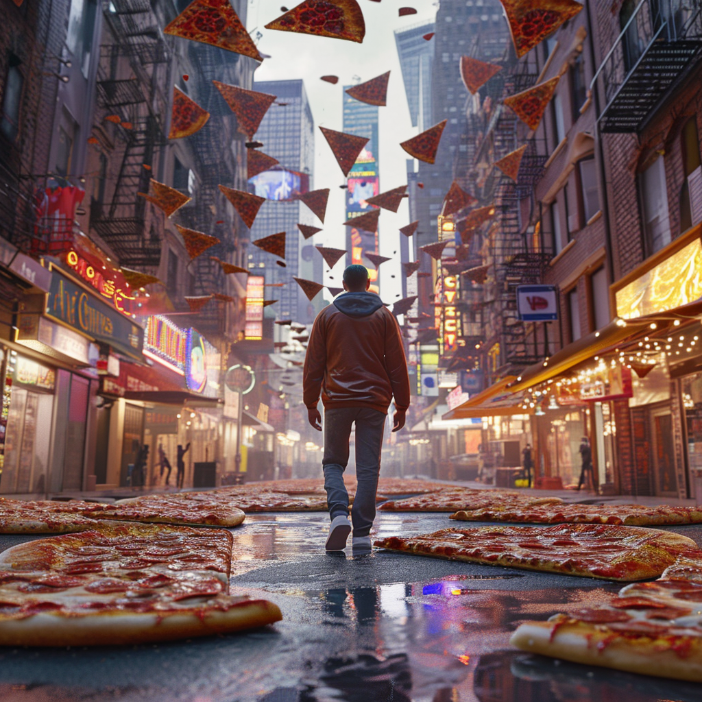 Man walking in pizza world