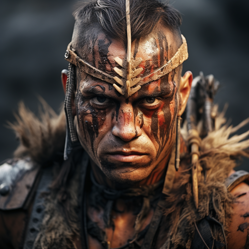 Photorealistic Image of Man Warrior with Scars