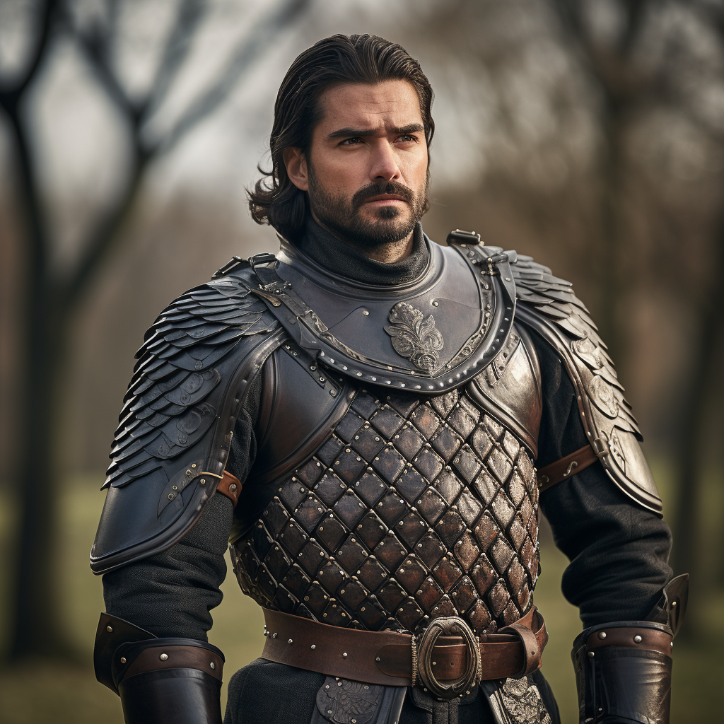 Man in protective gambeson armor