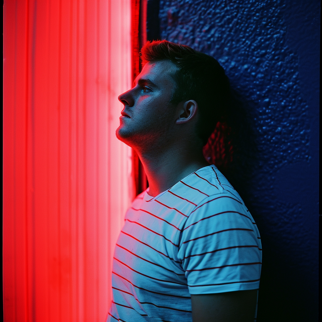 Man in White Shirt with Light Stripes