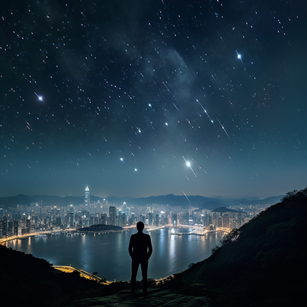 Man in White Tuxedo Gazing at Night Sky