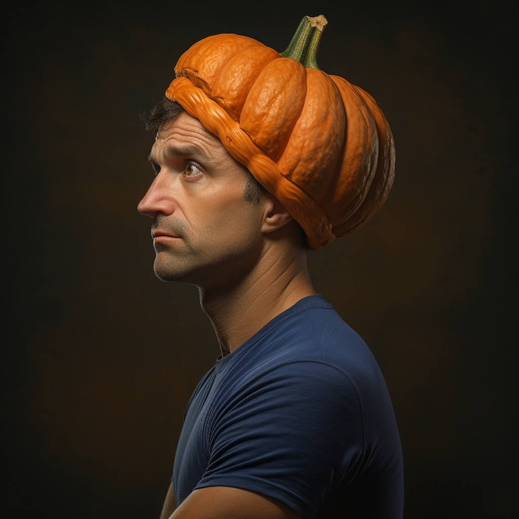 Man with Pumpkin on Head in Rugby Polo