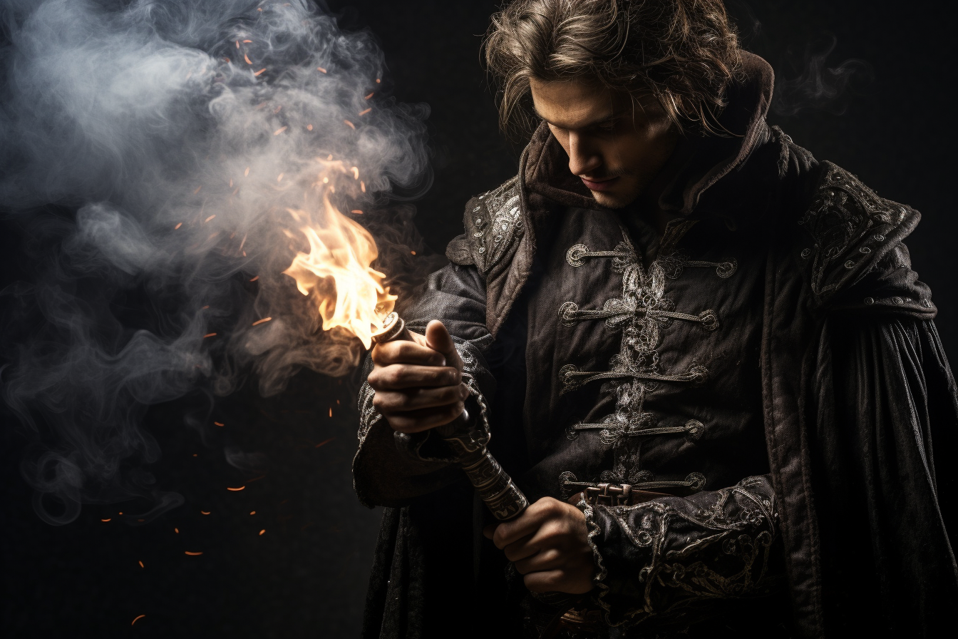 Man with a sword in smoke