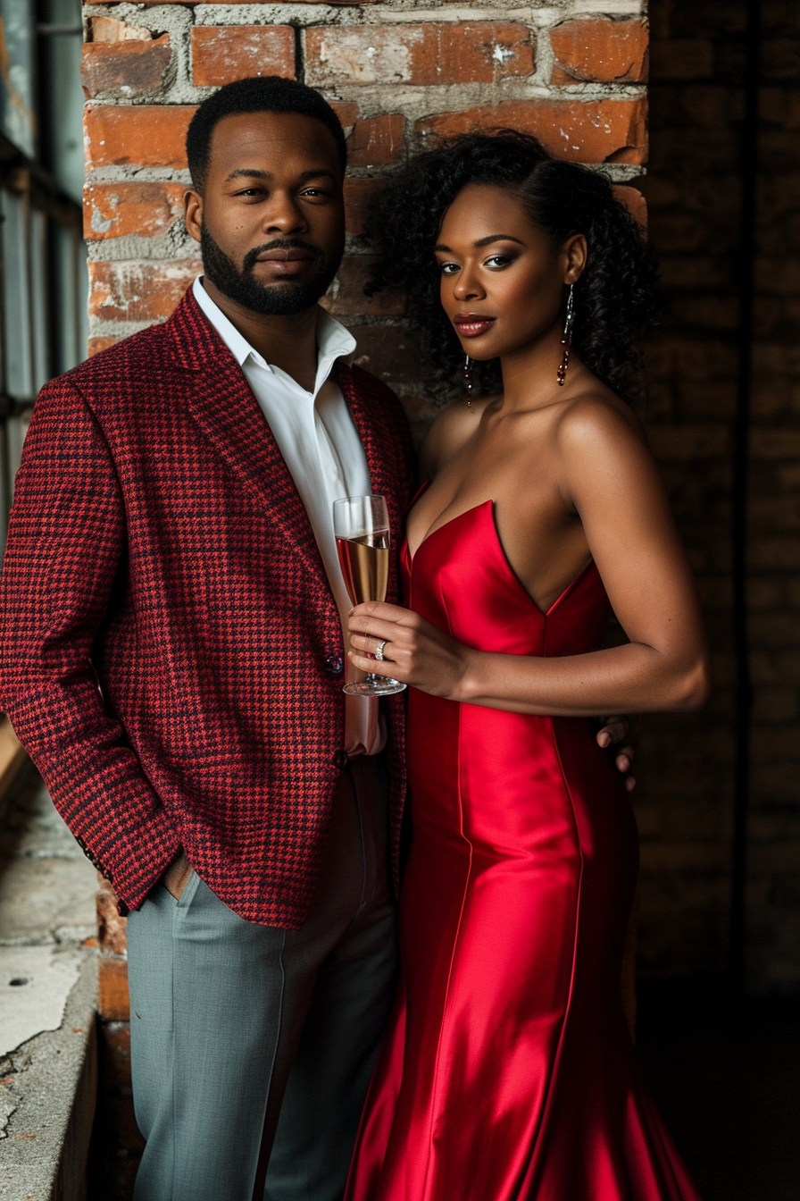 Couple Toasting Against Brick Wall