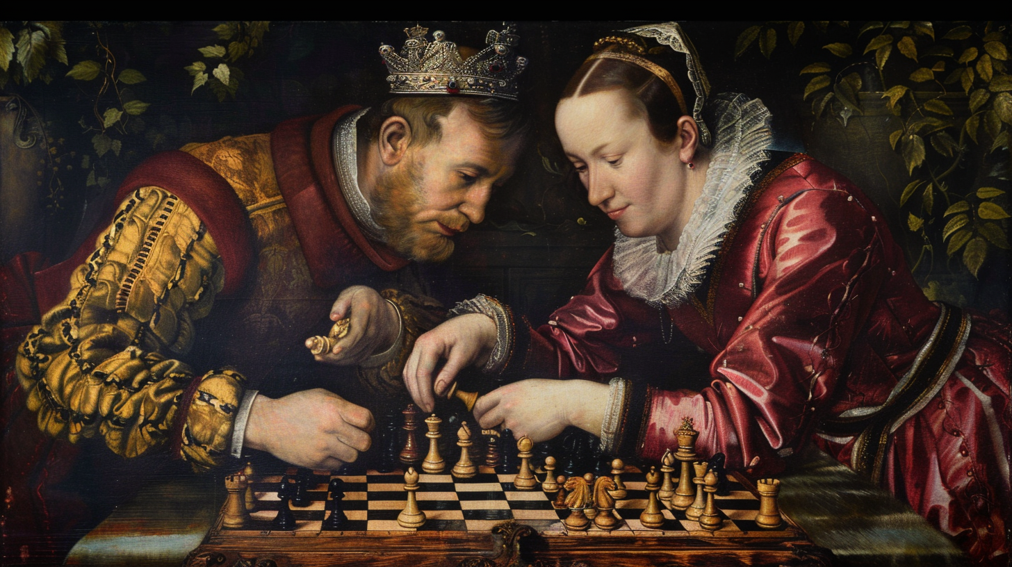 Man Woman Playing Chess Together