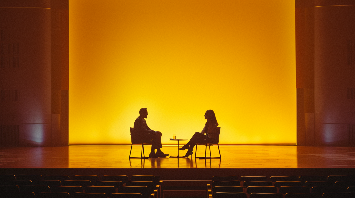 Man and woman debating on stage