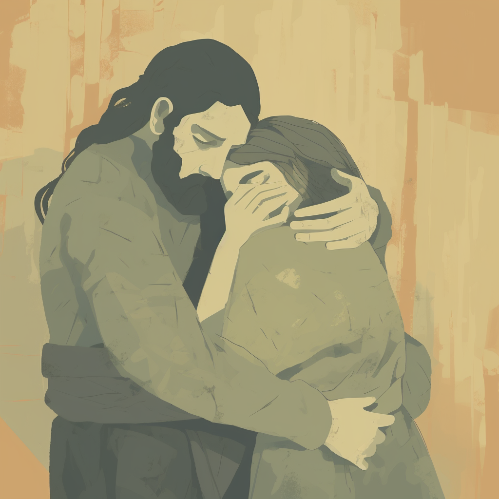 Man and woman embracing tenderly