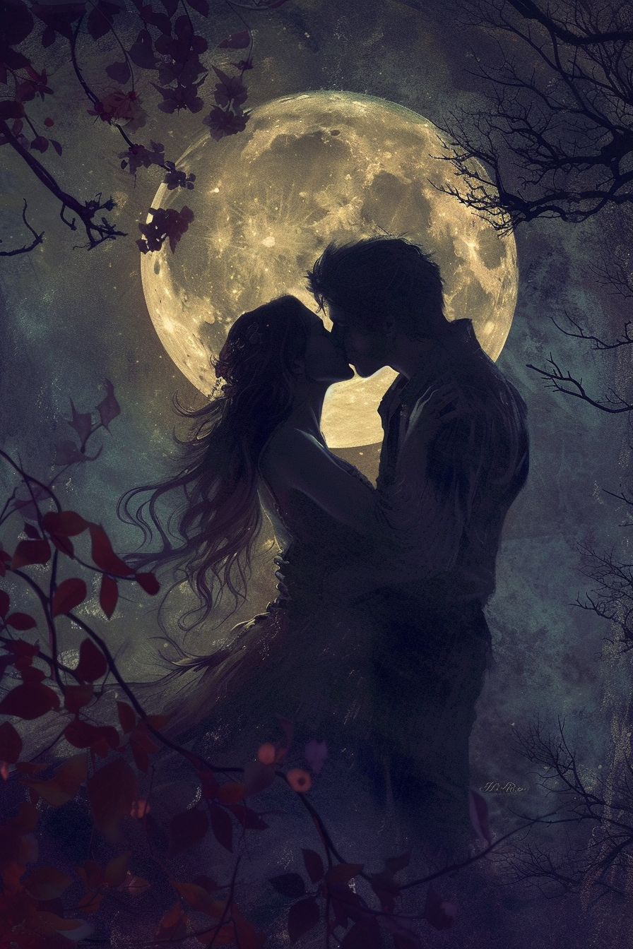 Romantic full moon kiss werewolf transformation