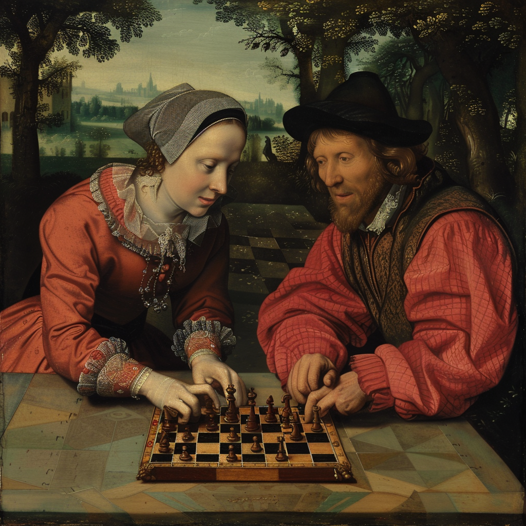 Chess playing couple in 1500s