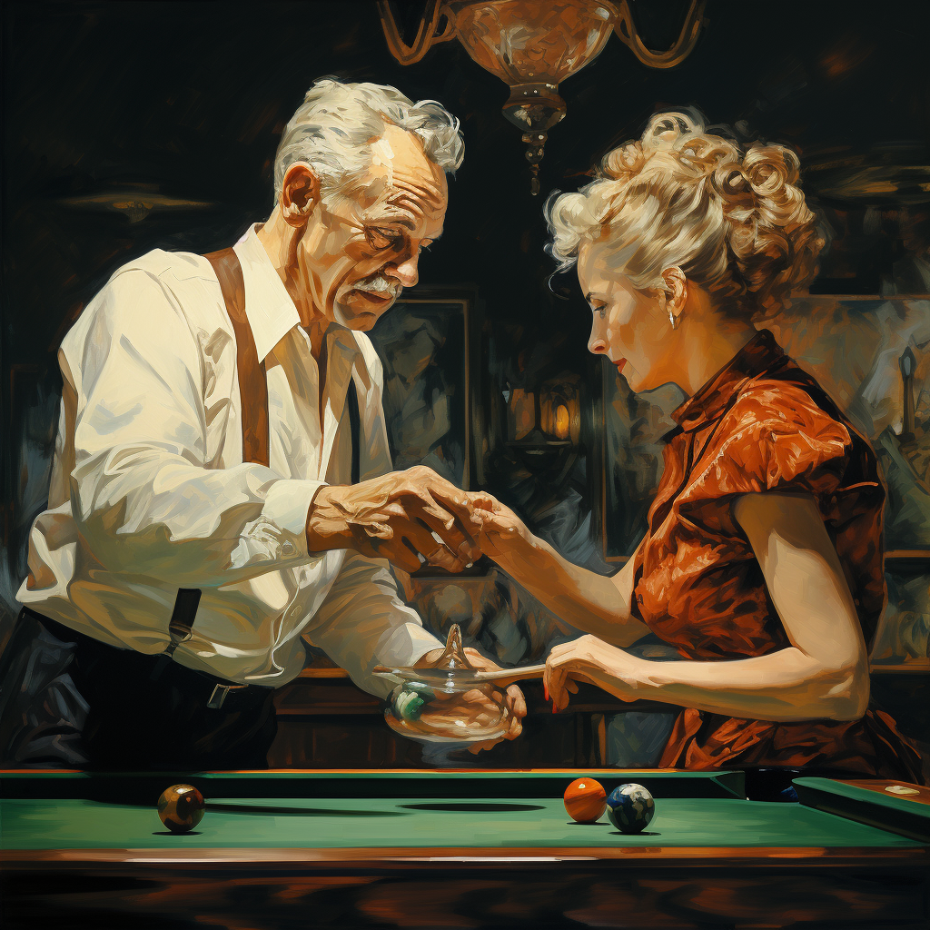 Couple playing pool with skill