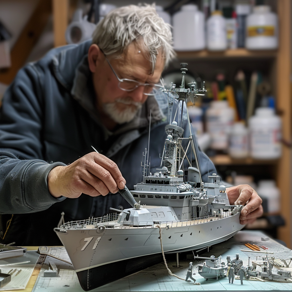 Man building ship model