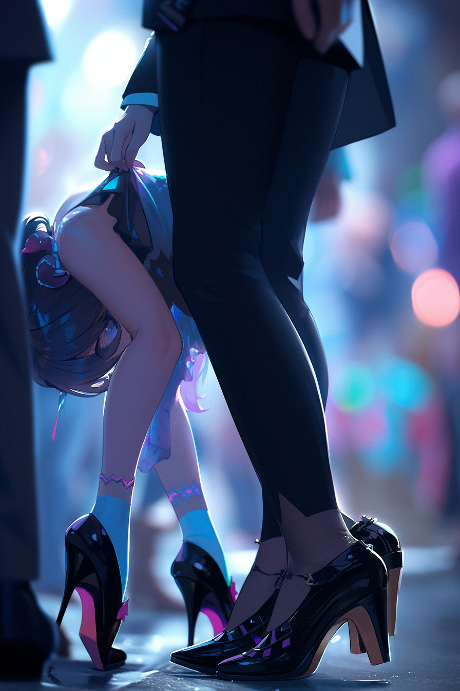 Man worshipping anime waifu with heels and stockings