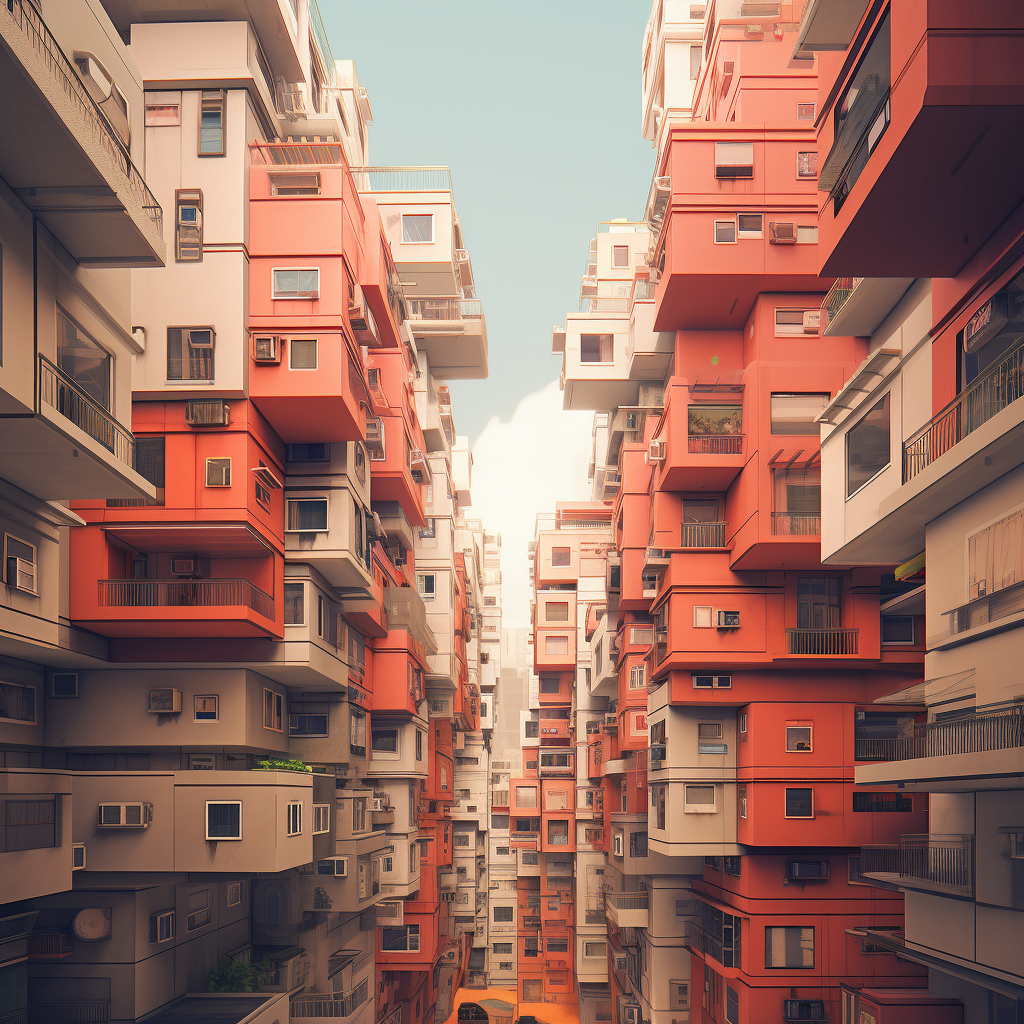 Man in City with Brutalist Architecture