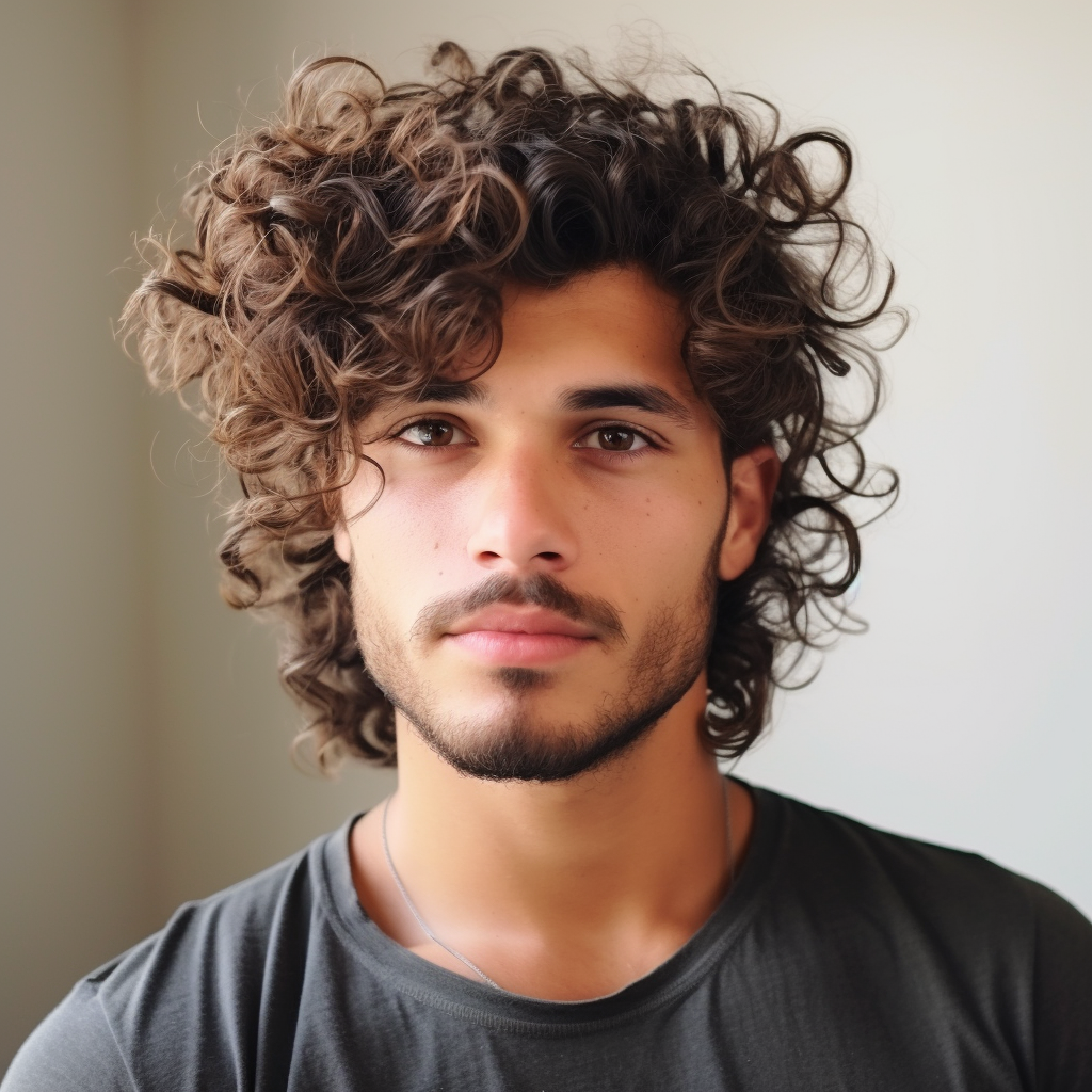 Man with Curly Hair Mullet