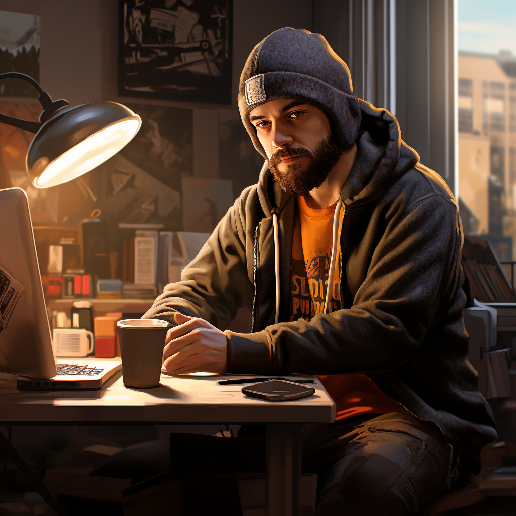 Man Drinking Coffee at Desk