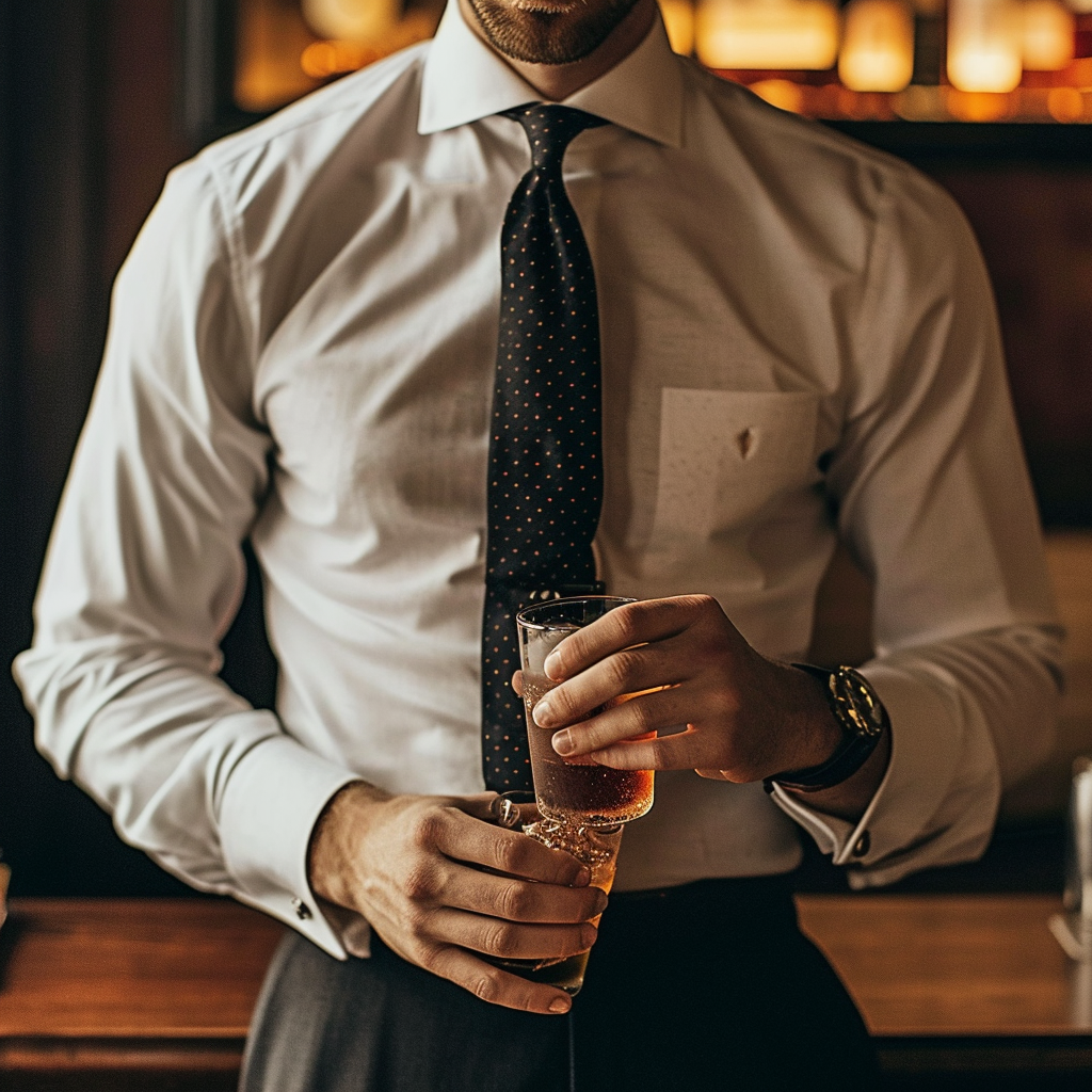 Fashionable man drinking Negroni tea