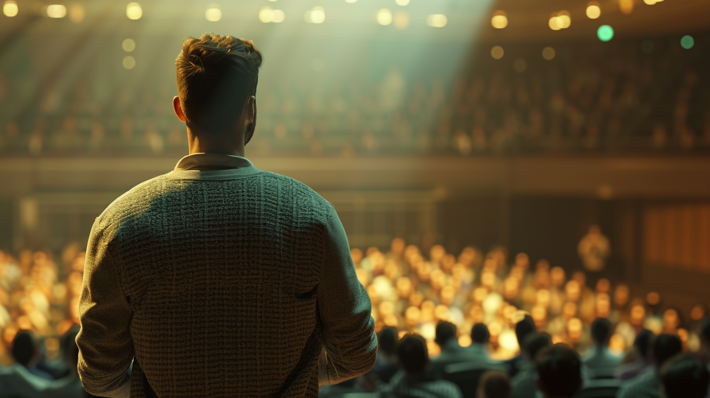 Man lecturing at tech conference