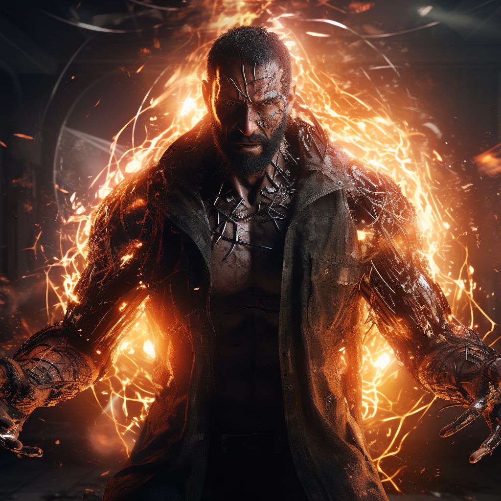 Rugged supervillain radiating energy waves in multidimensional realm