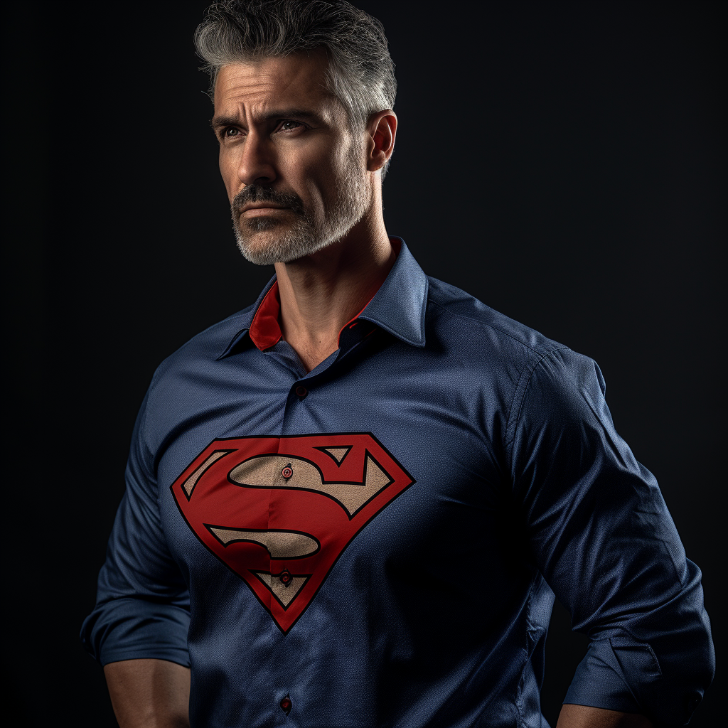 Man wearing Superman cufflinks shirt in his 40s