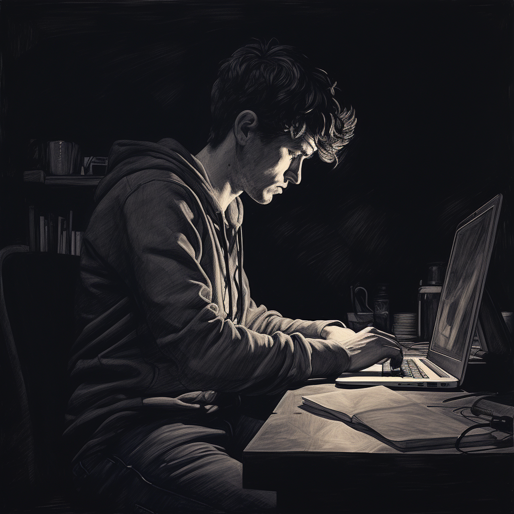 Young man typing at desk