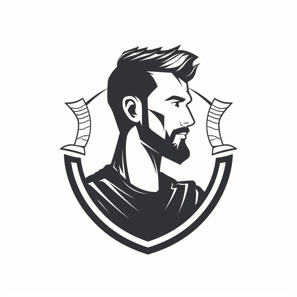 Man with trophy logo on white background