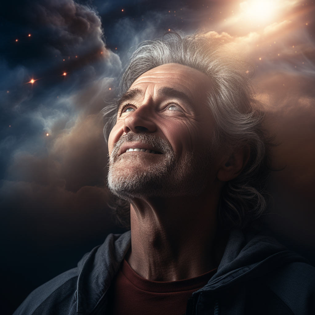 Elderly man amazed by heaven