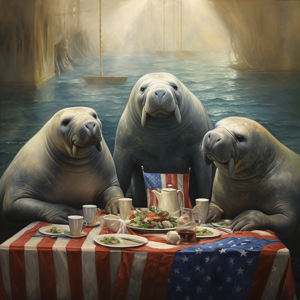 Manatees Eating Dinner as a Family