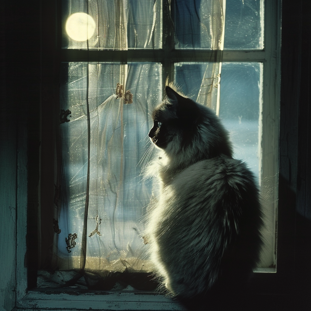 Mancoon cat looking out window