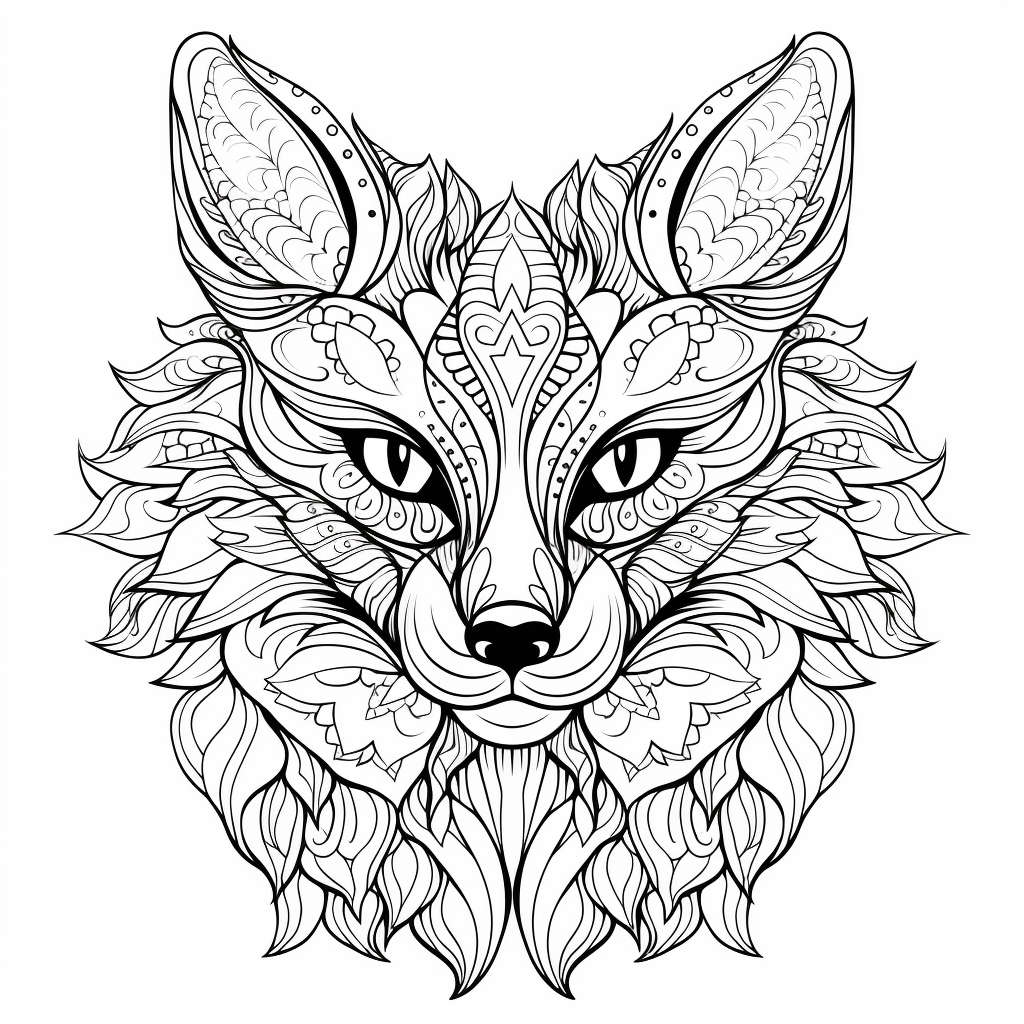 Symmetrical mandala fox illustration on white background