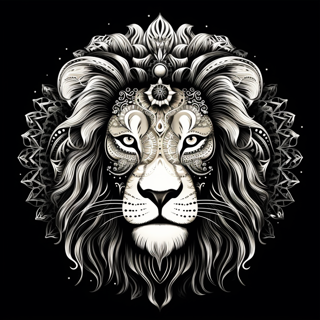 Black and white mandala lion artwork