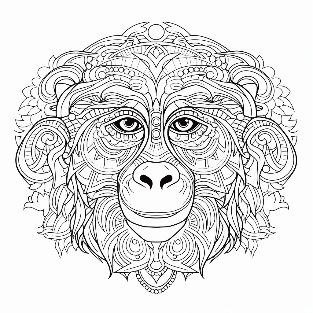 Symmetrical Mandala Monkey Illustration