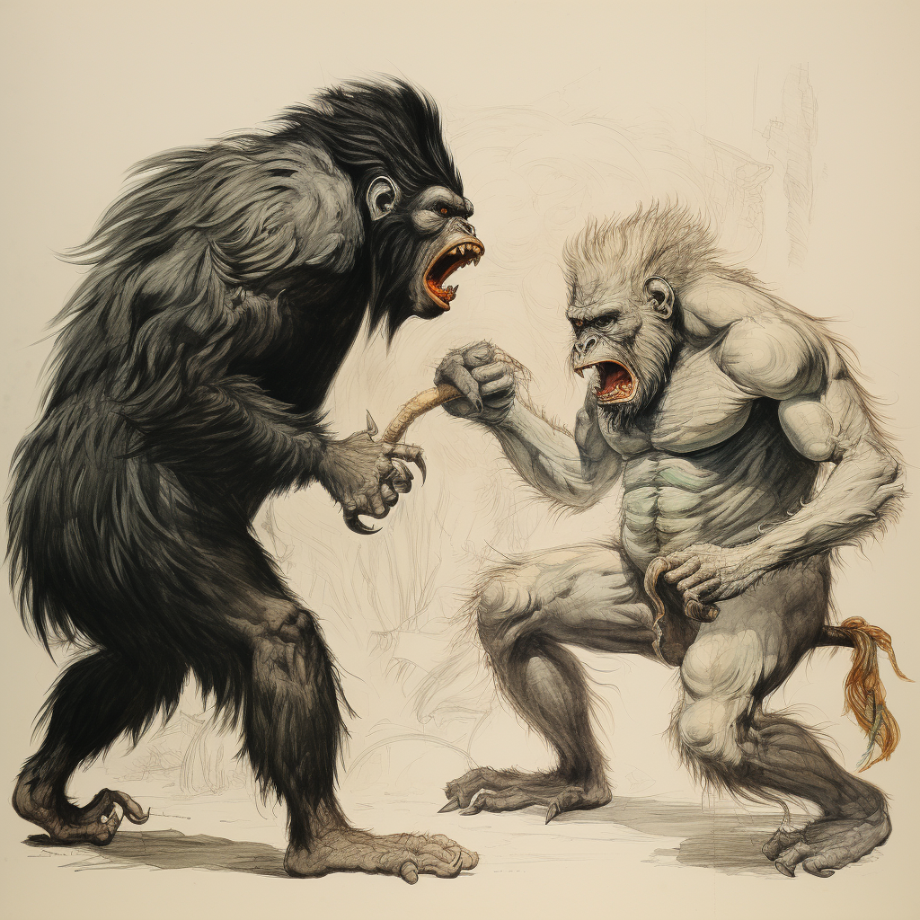 Mandrill and Gorilla Fighting Cartoon