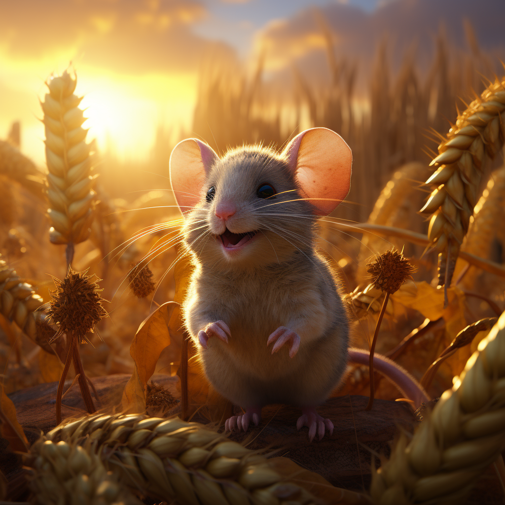 Lively illustration of a mouse in golden light