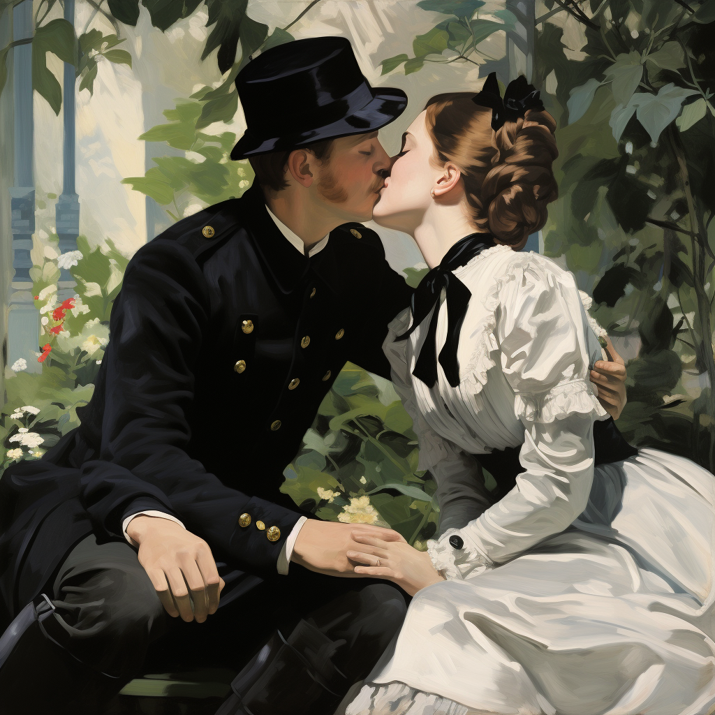 Romantic kiss painting by Manet