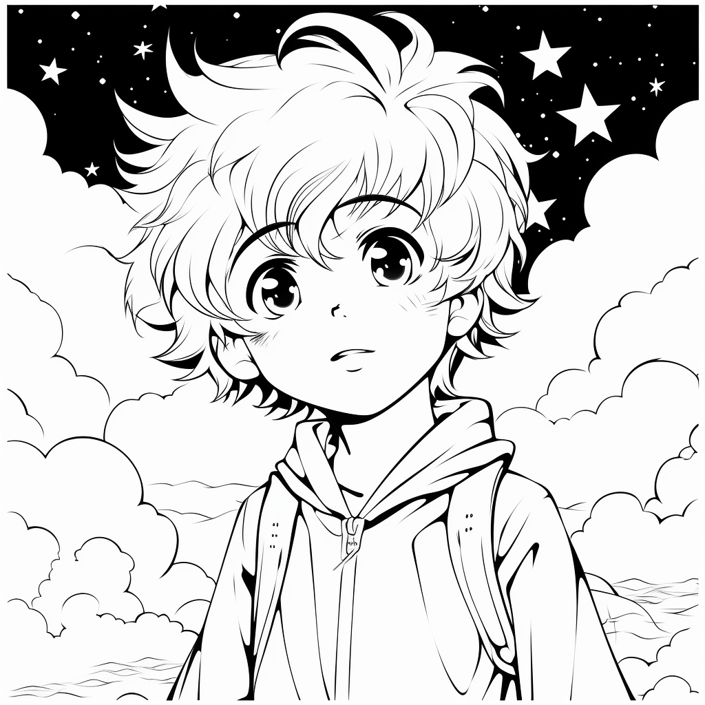 Manga boy looking into starry sky