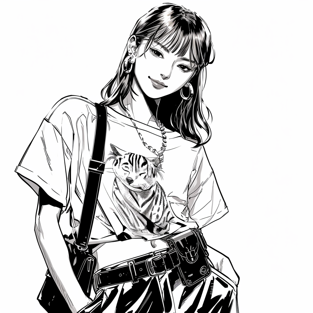 Manga character in white animal graphic t-shirt