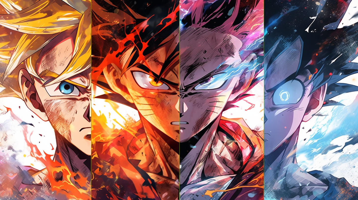 Manga Cover with Goku, Naruto, Ichigo, and Luffy