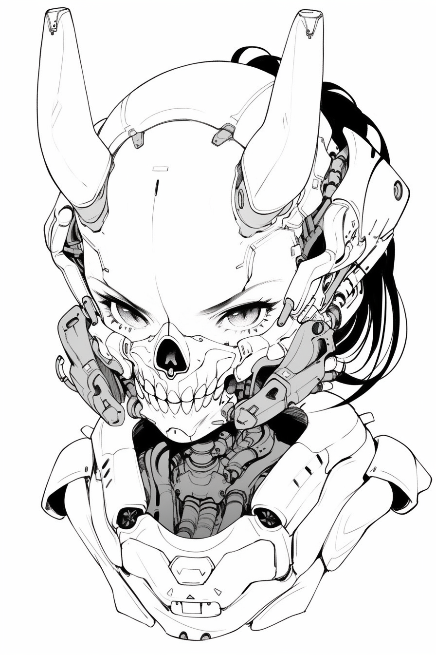 Illustration of a Cute but Scary Manga Cyber Demon Robot Girl