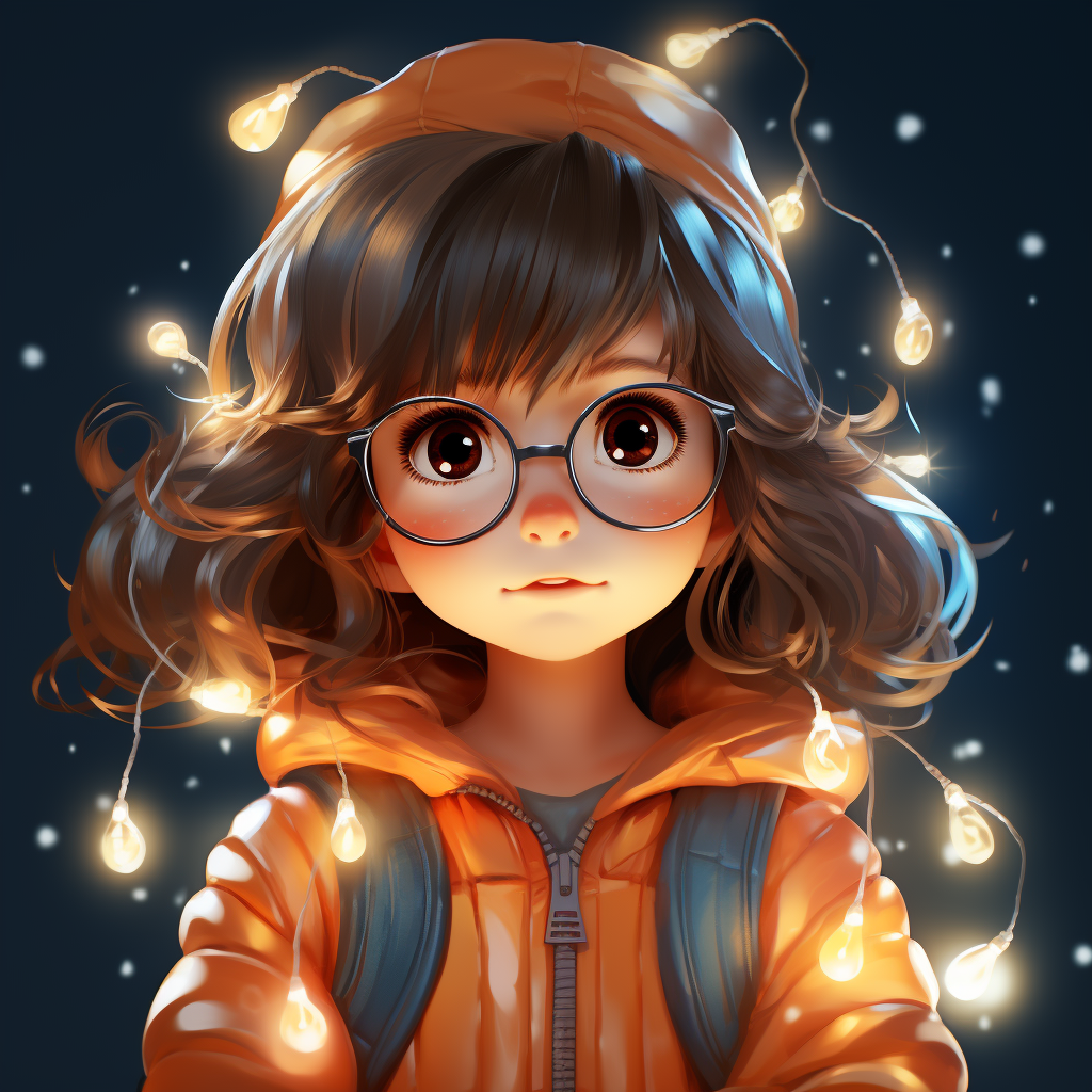 Beautiful manga girl with fairy lights